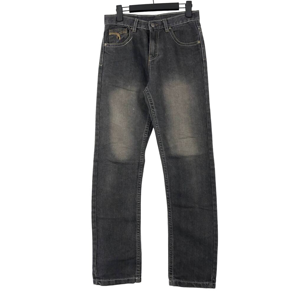 American Hawk Boys Jeans 16 Black Skinny Fit Straight Faded Flap Pockets School